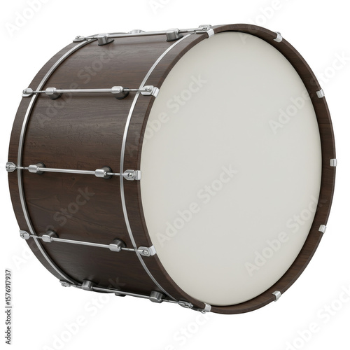 Isolated Bass Drum Instrument Shiny Brown Wood Transparent Background