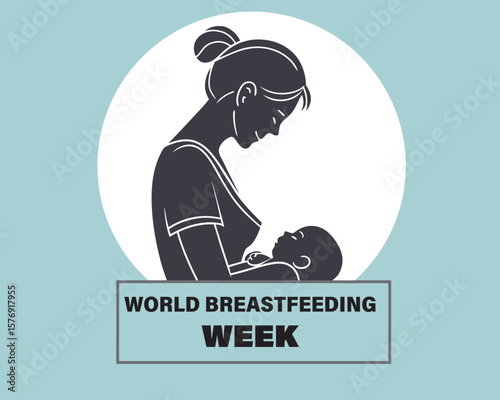 World Breastfeeding Week background with mom and baby line art style