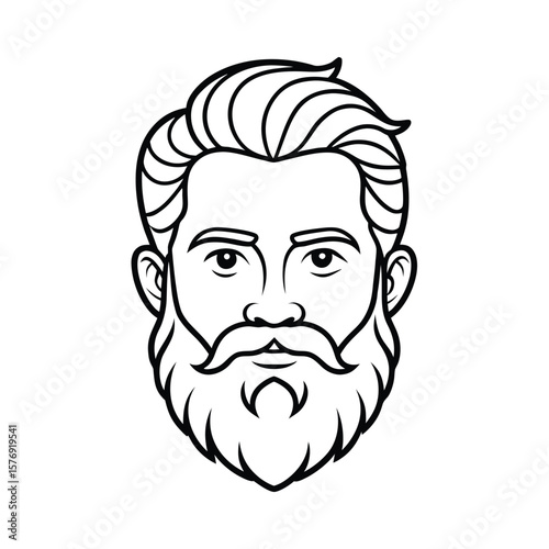 Stylized black and white illustration of a bearded man s face isolated on white background
