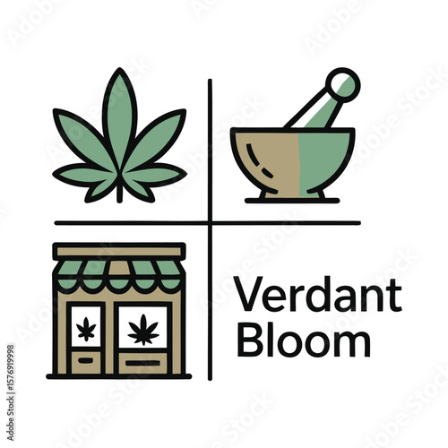 Modern Cannabis Brand Logo Icon Set – Minimal Hemp Leaf, CBD Oil, Dispensary, Medical Marijuana, and Organic Weed Emblem Designs for Branding and Packaging

