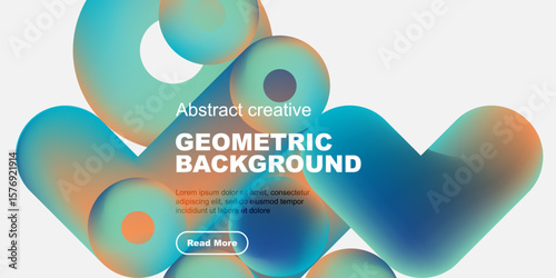 Fluid shapes, vibrant colors create modern abstract background. Text promotes further exploration, design feels dynamic.