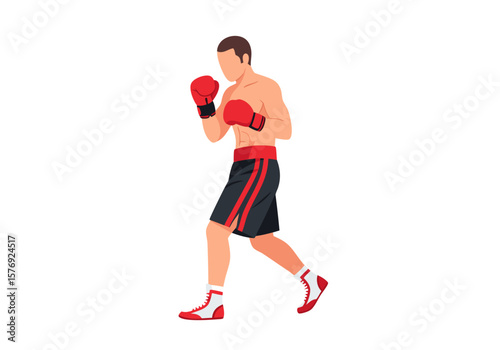 Modern Vector SVG Illustration of Boxer Icon with Dynamic Pose and Red Gloves in Flat Design Style for Sports Branding