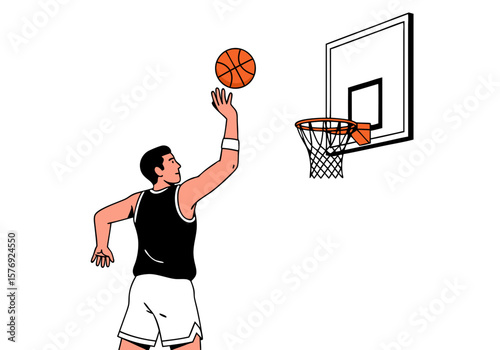 Vector SVG Illustration of a Basketball Player Shooting with Modern Flat Style and Orange Colors