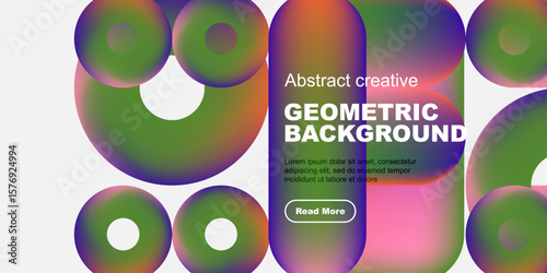 Vibrant overlapping circles create dynamic abstract composition. Text overlay provides additional information, modern design.