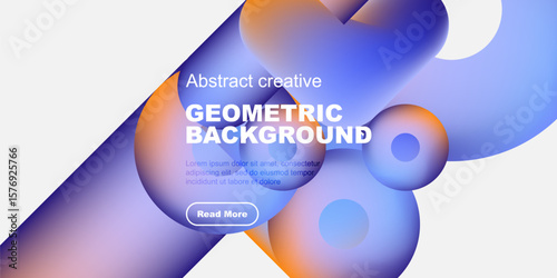 Fluid shapes, vibrant colors create modern abstract background. Text invites further exploration via button.