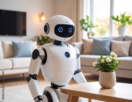 Modern robot in a living room