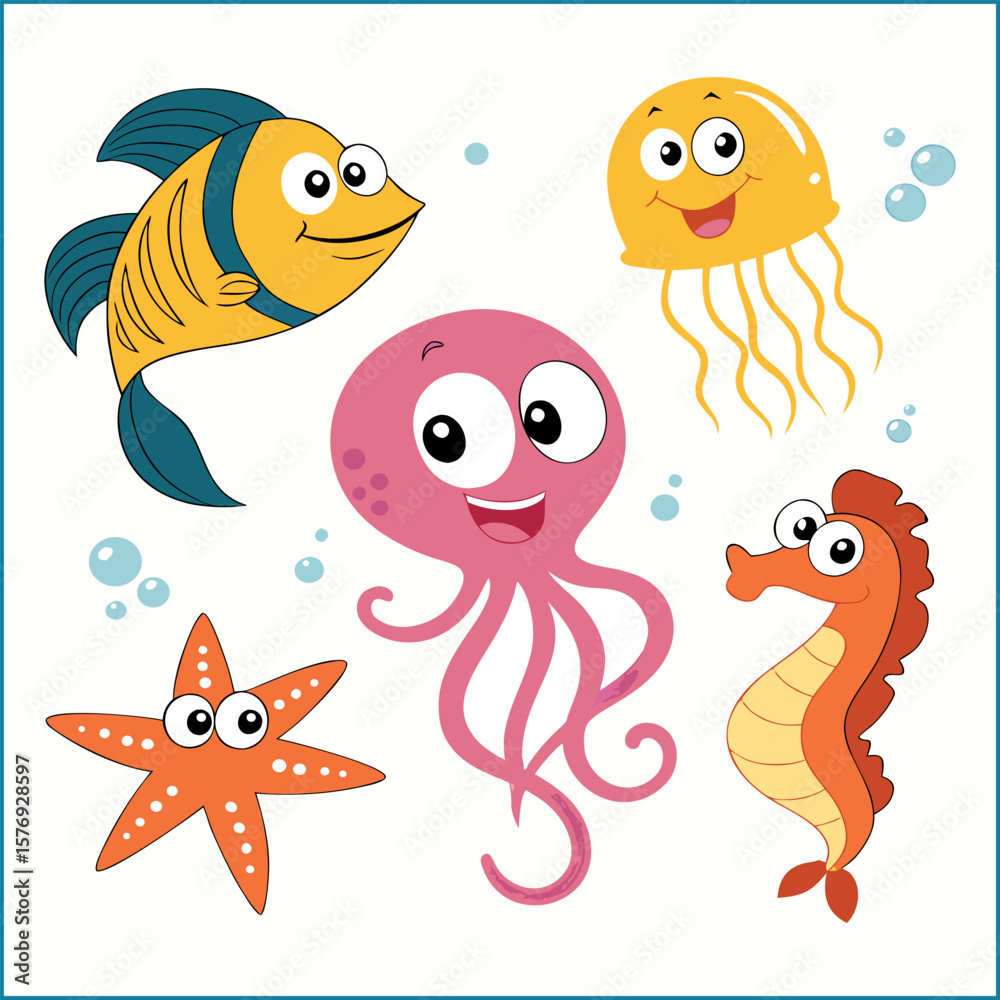 Naklejka premium Hand drawn flat design sea animals collection