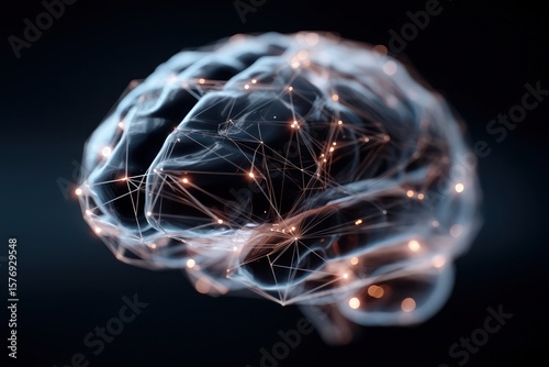 Digital rendering of the human brain through glowing lines, showcasing neural network technologies.