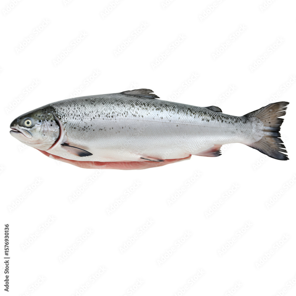 Naklejka premium Isolated Fresh Salmon Seafood with Silver Scales on Transparent Background