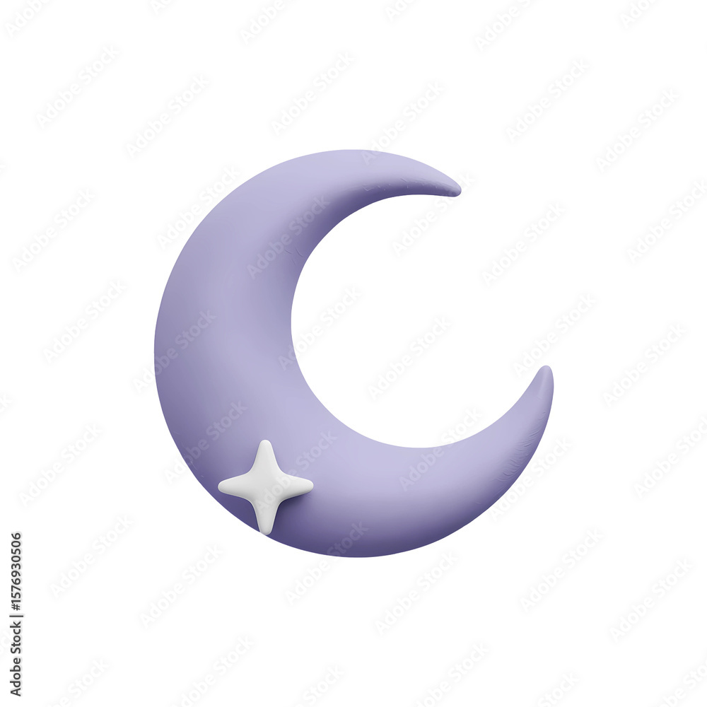 Naklejka premium Dreamy crescent moon with star in soft purple offers a celestial and whimsical design element for various creative projects