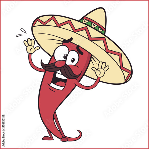 Hand drawn jalapeno cartoon illustration