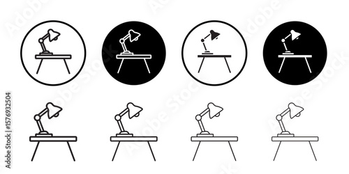 Desk with lamp icon simple outline vector sign