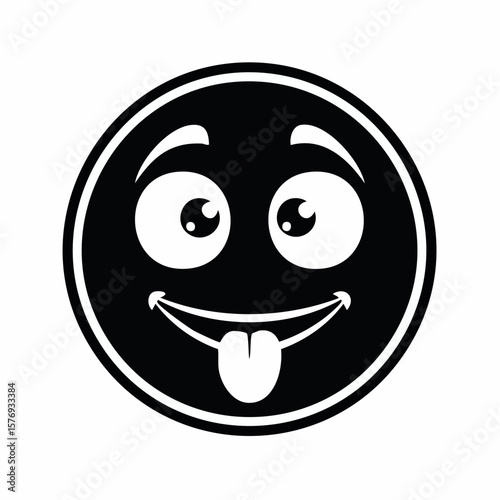 Playful Black and White Emoji with a Sticking Out Tongue