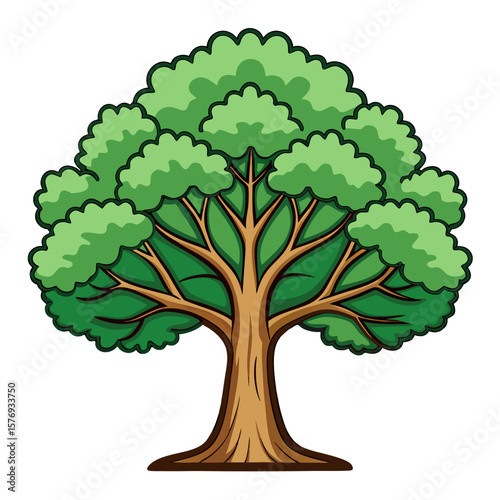 Oak tree outline vector on white background