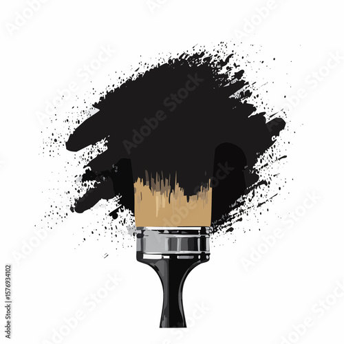 Black Paint Splatter with Brush: Artistic Expression of Color and Texture