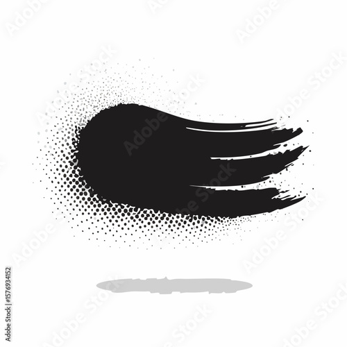 Bold Black Brushstroke with Halftone Effect and Subtle Shadow.