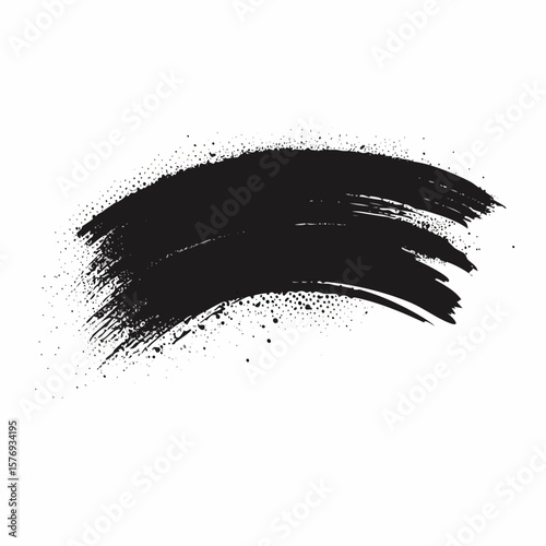 Dynamic Black Ink Brush Stroke with Scattered Specks
