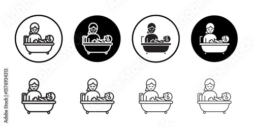 Mother washing baby in bath tub icon simple outline vector sign
