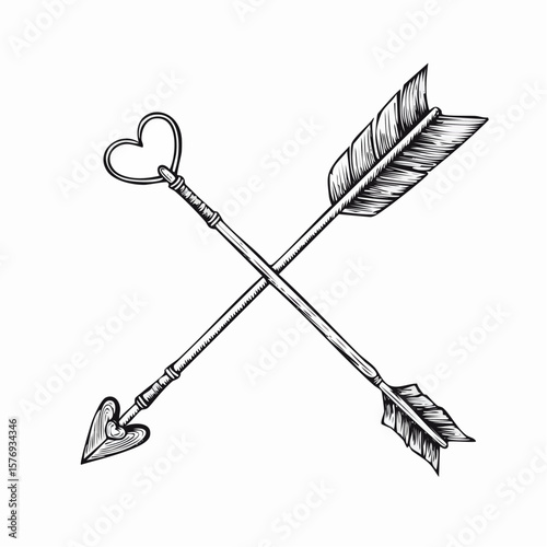 Crossed Arrows with Heart-Shaped Fletching: Hand-Drawn Design