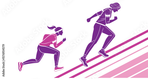 Dancing girl silhouette and athletic woman runner vector illustration