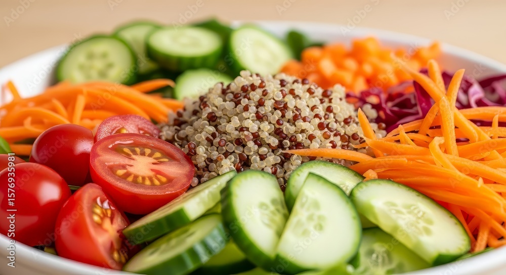 Colorful Quinoa Salad with Fresh Vegetables Cucumber Tomato Carrot Healthy Meal Colorful Quinoa Salad with Fresh Vegetables Cucumber Tomato Carrot Healthy Meal