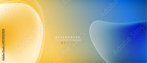Abstract background design features flowing shapes, gradients. Yellow, blue, gray hues create modern aesthetic. Minimalist style.