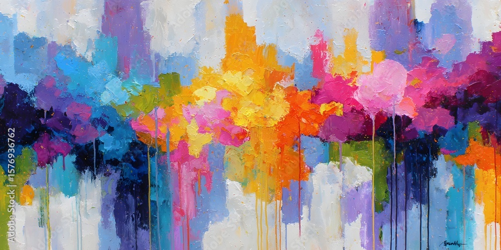 Fototapeta premium Colorful abstract brushstrokes with vibrant dynamic energy on gray background
