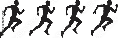 Four Male Runner Silhouettes: Dynamic Sprinters for Fitness and Sports Concepts