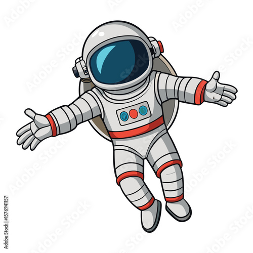 Astronaut floating with arms outstretched space suit