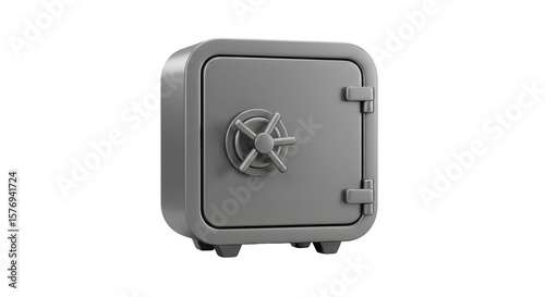 Realistic 3D Render of a Gray Steel Metal Safe for Security