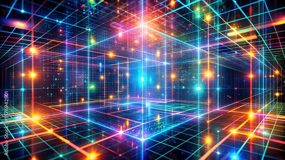 Fototapeta premium holographic digital grid floating in 3d space emitting