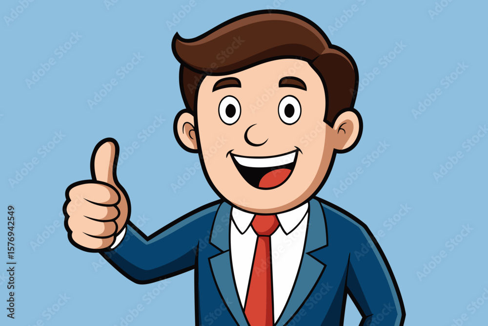Smiling Cartoon Businessman Giving Thumbs Up – Positive Feedback and Success Concept Smiling Cartoon Businessman Giving Thumbs Up – Positive Feedback and Success Concept
