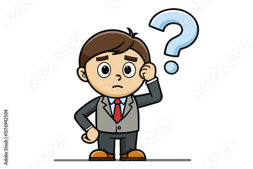 Confused Businessman Cartoon Character with Question Mark