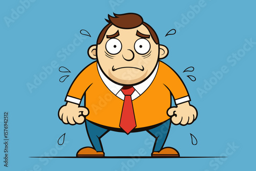 Nervous Cartoon Office Worker Sweating – Stressed and Anxious Businessman Illustration