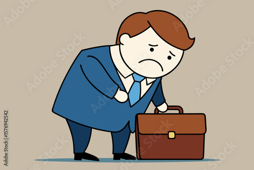Sad Cartoon Businessman Carrying Briefcase – Depressed and Tired Office Worker Illustration
