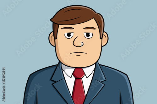 Serious Cartoon Businessman with Blank Expression – Neutral Office Character Illustration