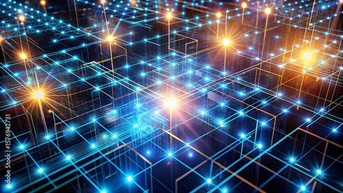 quantum computing connection grid abstract and glowing