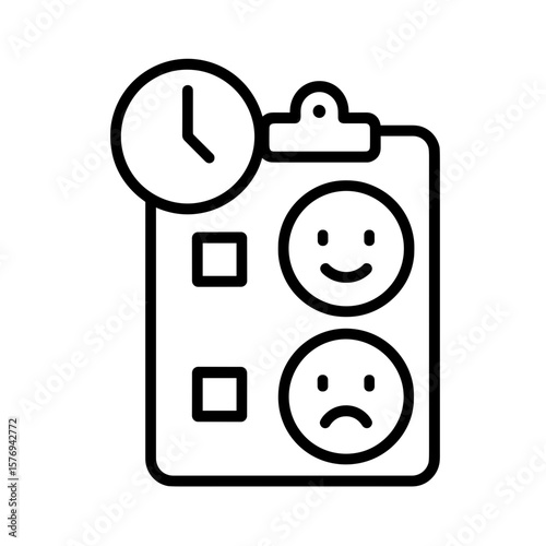 Clipboard with clock and mood checklist symbolizing mood tracker, outline icon