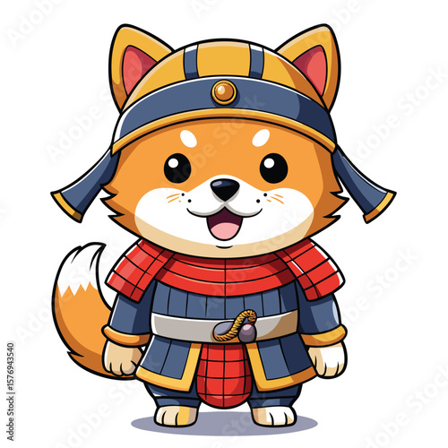 Cute shiba inu dog in samurai armor vector