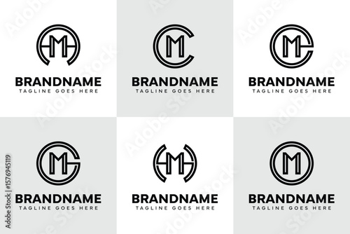 Letters AM CM EM GM HM OM Logo Monogram Set, for MA MC ME MG MH MO initials