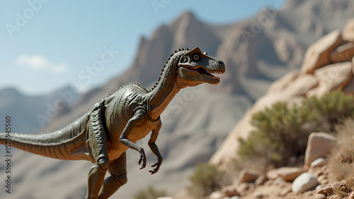 Dinosaur in a desert landscape showcasing prehistoric creature against arid natural background environment exploration