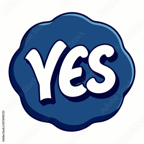 Navy blue rounded confirmation button with the word yes on a clean white background