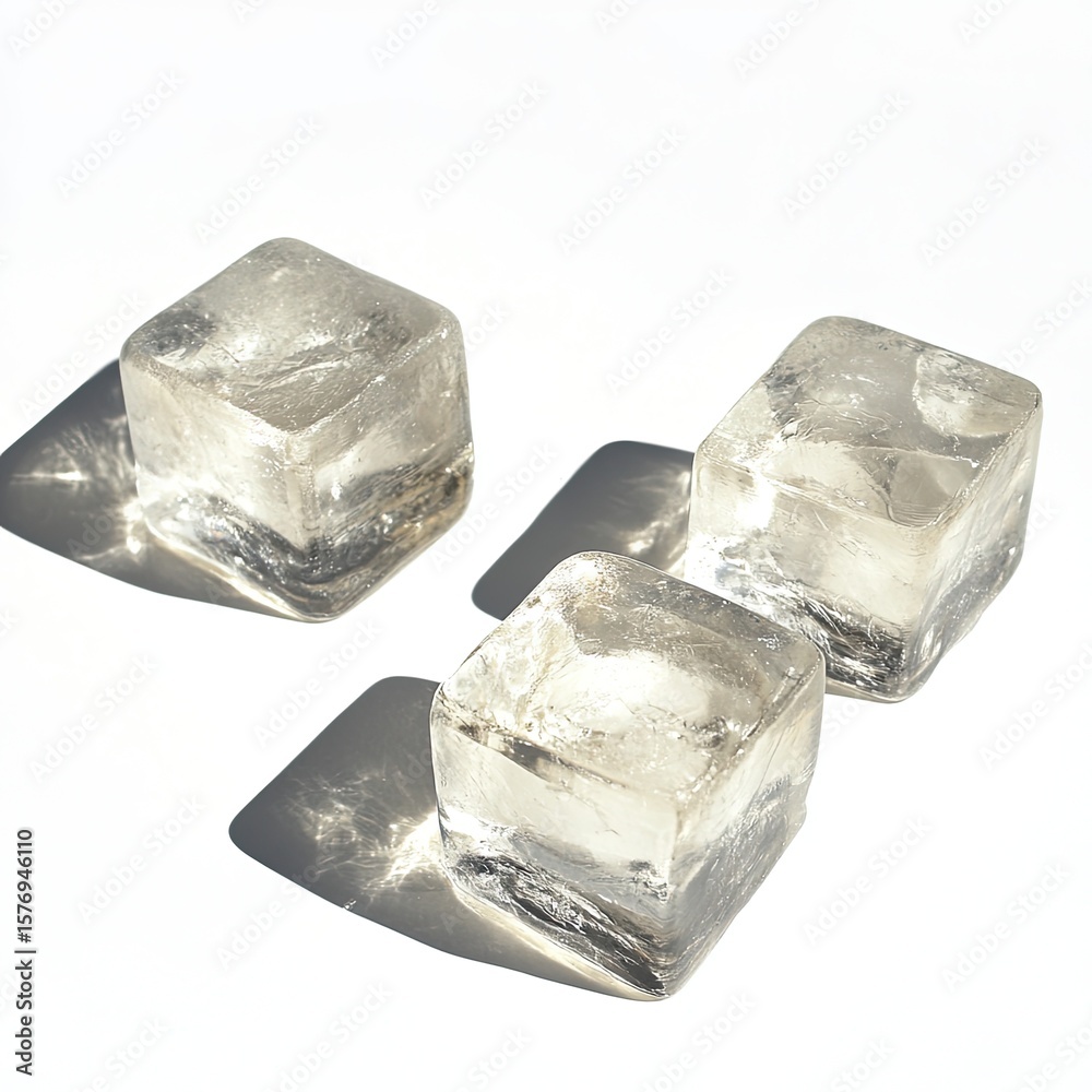 Obraz premium Three ice cubes isolated on a white background,