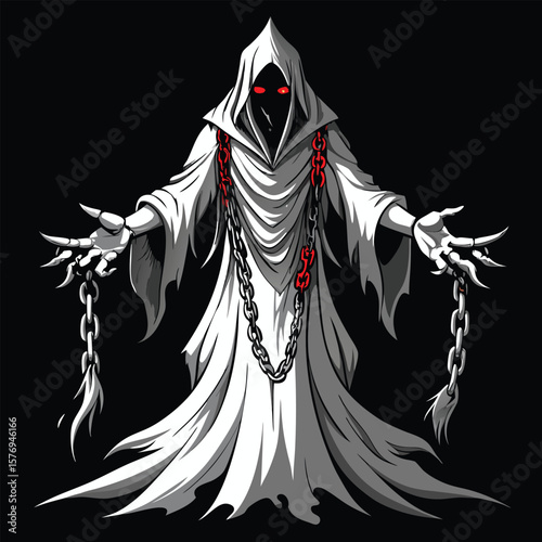Grim Reaper with Red Eyes and Chains hooded figure