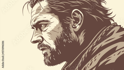 Face of a man with stylish hair, a beautiful profile, and a unique design, a black and white sketch of a person's head, an illustration of an icon