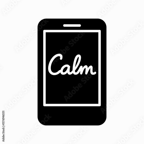 Smartphone with calm text on screen symbolizing mental health app, filled icon