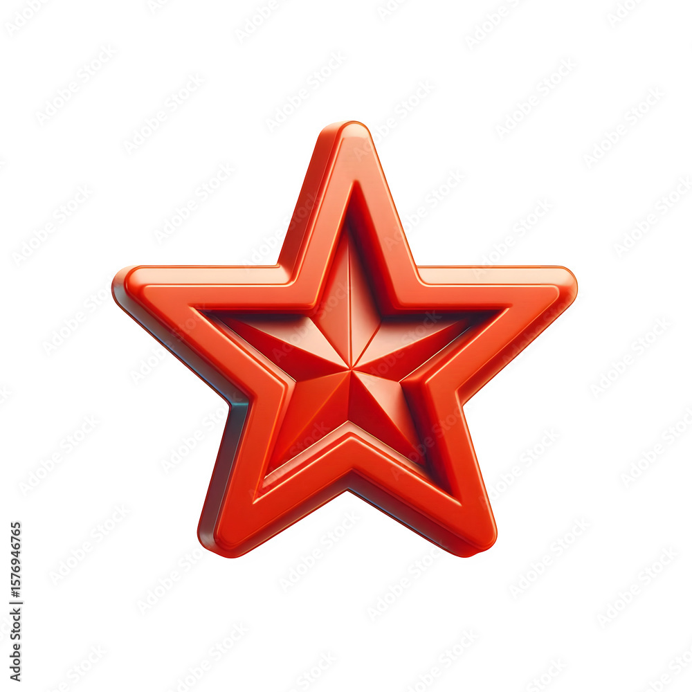 Obraz premium Shiny red five pointed star shape isolated on transparent background