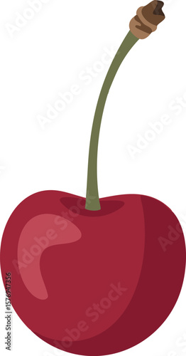 A Singular Cherry: A Vector Illustration of a Red Cherry with a Green Stem on a Transparent Background, Ideal for Food-Related Designs and Illustrations
