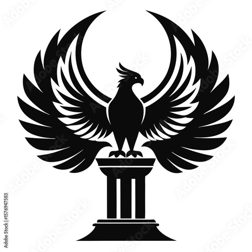 Stylized black eagle on pedestal silhouette white