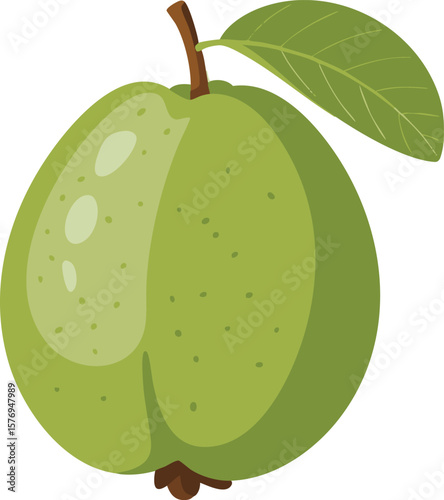 A Vibrant Guava Illustration Showcasing Tropical Fruit Delight with Fresh Green Leaf and Detailed Texture on a Transparent Backdrop for Creative Projects